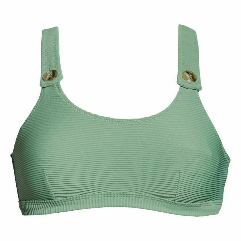 Rhythm Women's Scoop Neck Sage Green Ribbed Buttoned Swim Bikini Top Size Large